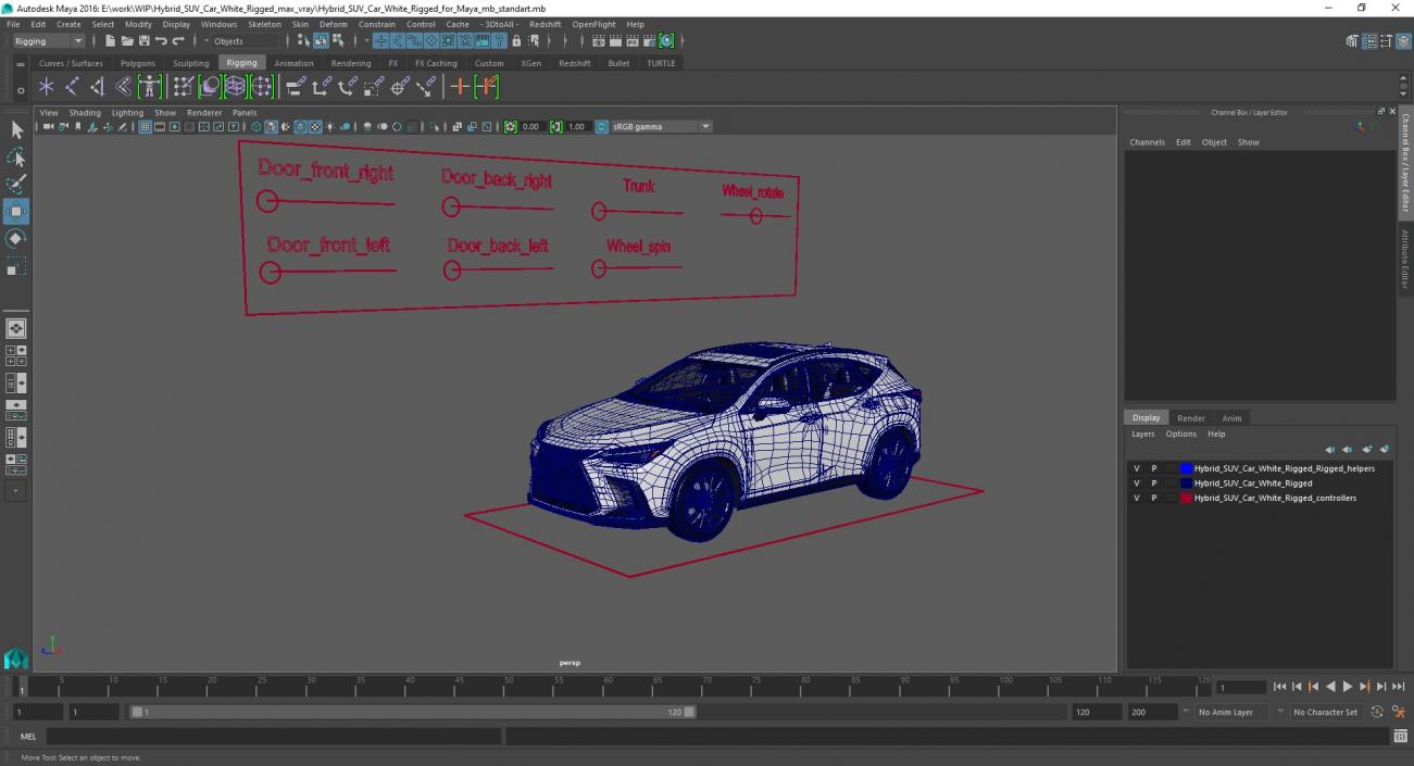 3D Hybrid SUV Car White Rigged for Maya