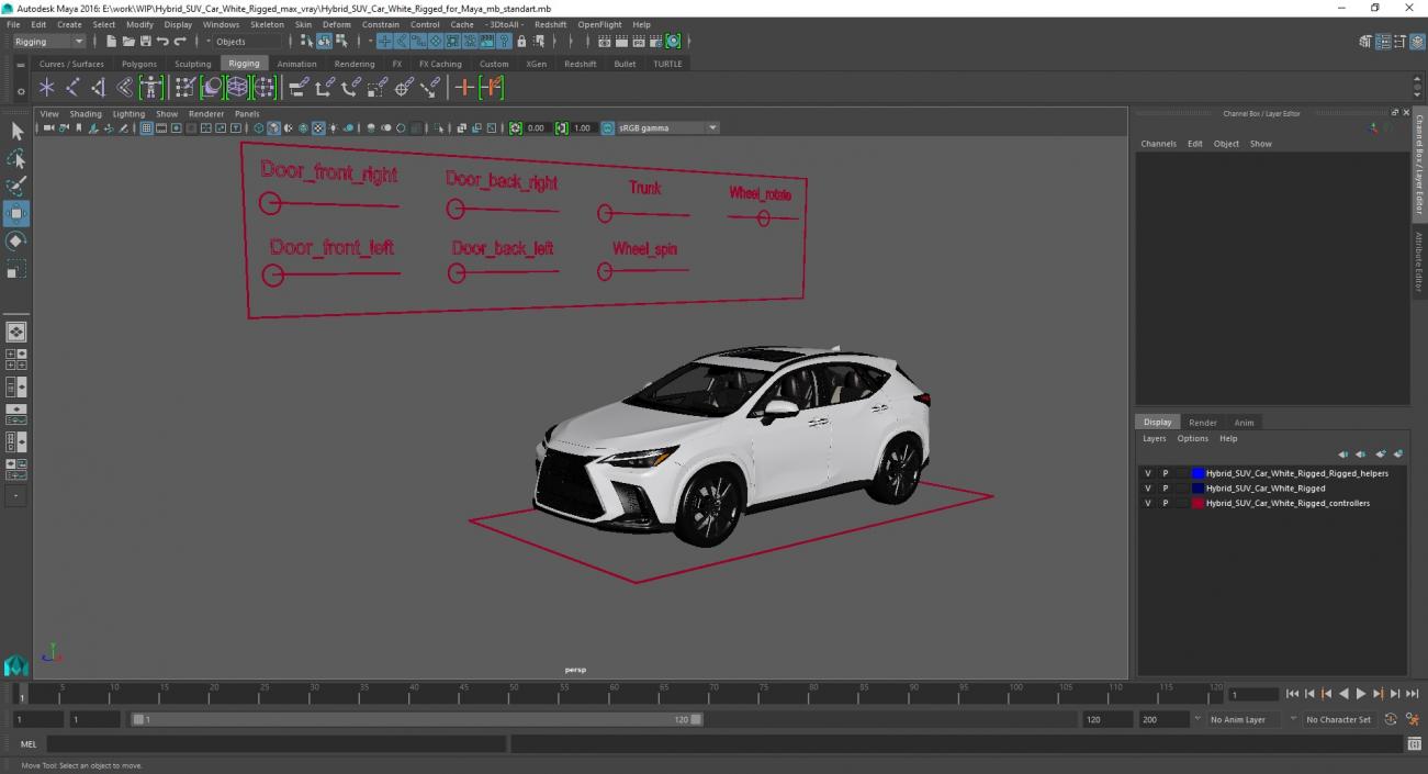 3D Hybrid SUV Car White Rigged for Maya