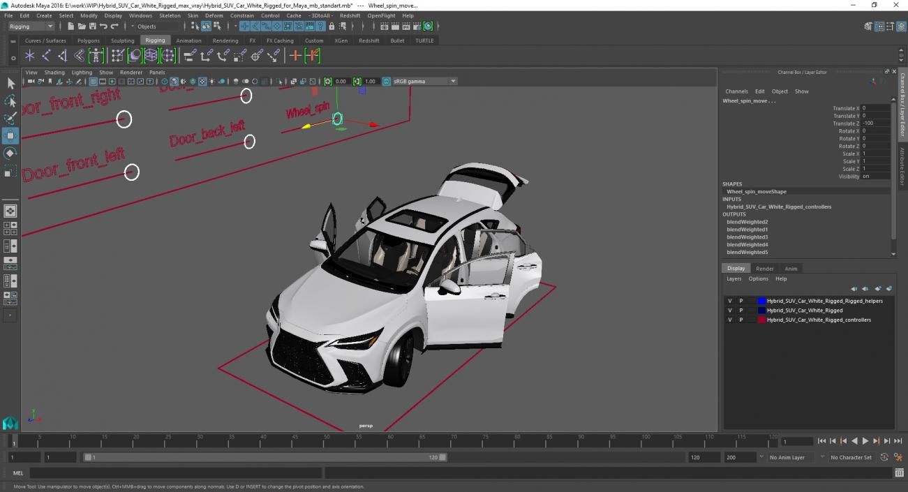 3D Hybrid SUV Car White Rigged for Maya