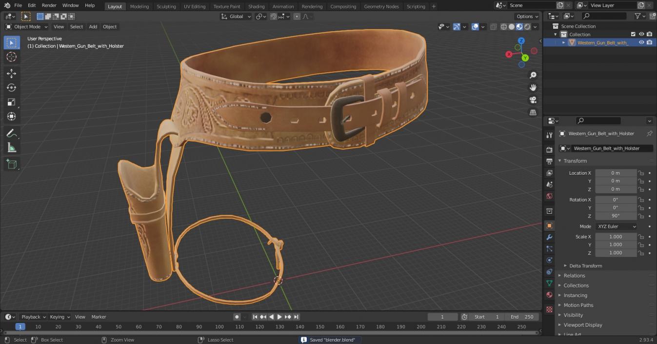 Western Gun Belt with Holster 3D model