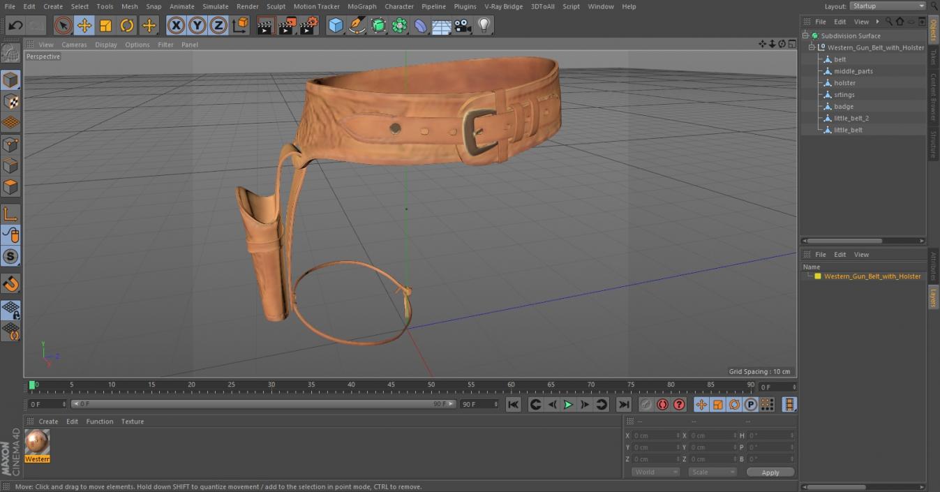 Western Gun Belt with Holster 3D model