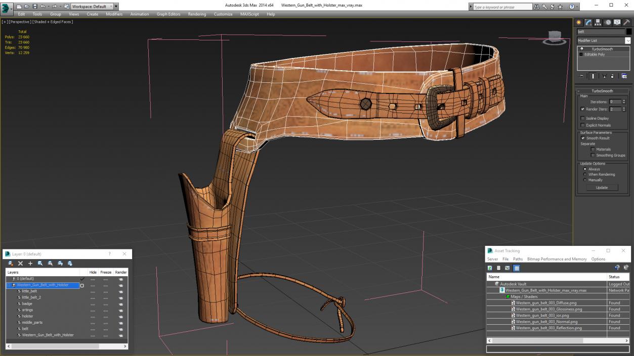 Western Gun Belt with Holster 3D model