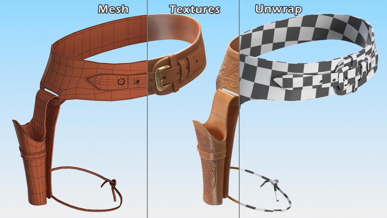 Western Gun Belt with Holster 3D model