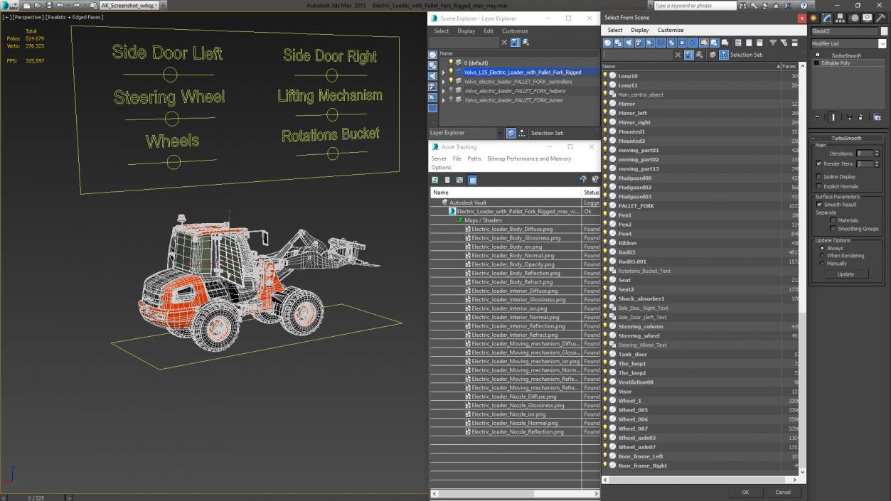 Electric Loader with Pallet Fork Rigged 3D model