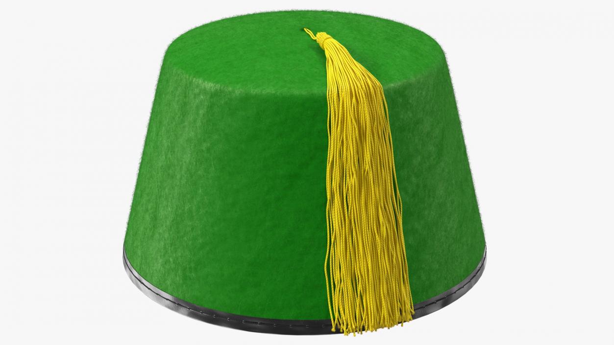 3D model Traditional Arabic Green Fez Hat With Yellow Tassel Fur