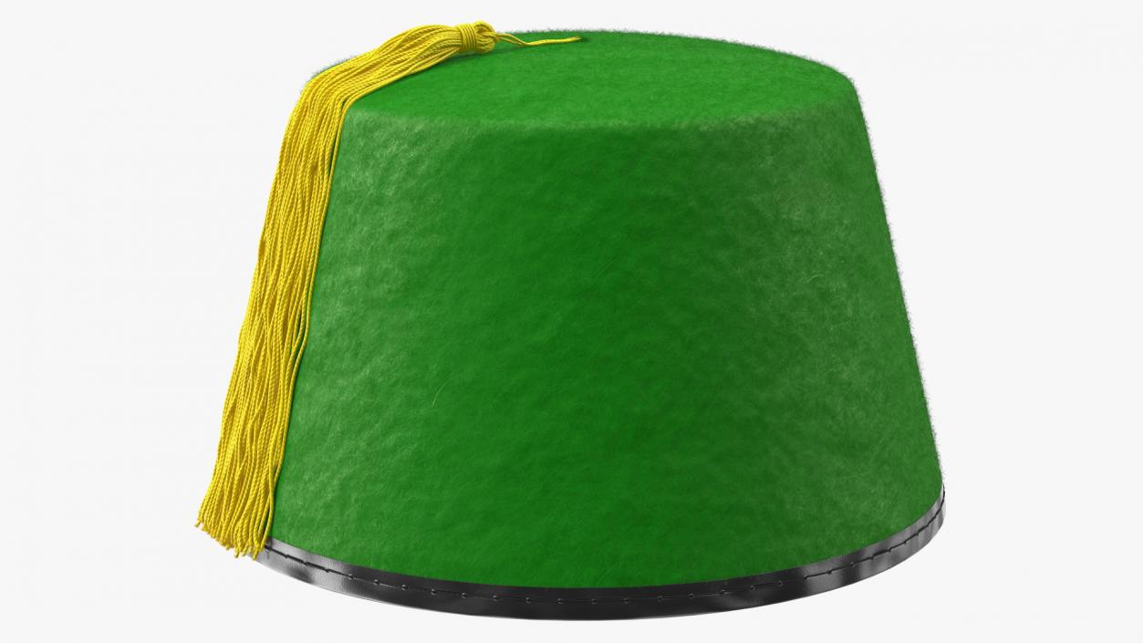 3D model Traditional Arabic Green Fez Hat With Yellow Tassel Fur