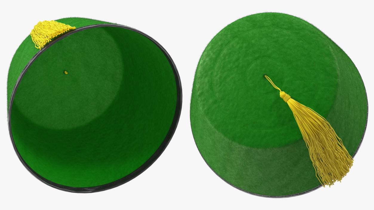 3D model Traditional Arabic Green Fez Hat With Yellow Tassel Fur