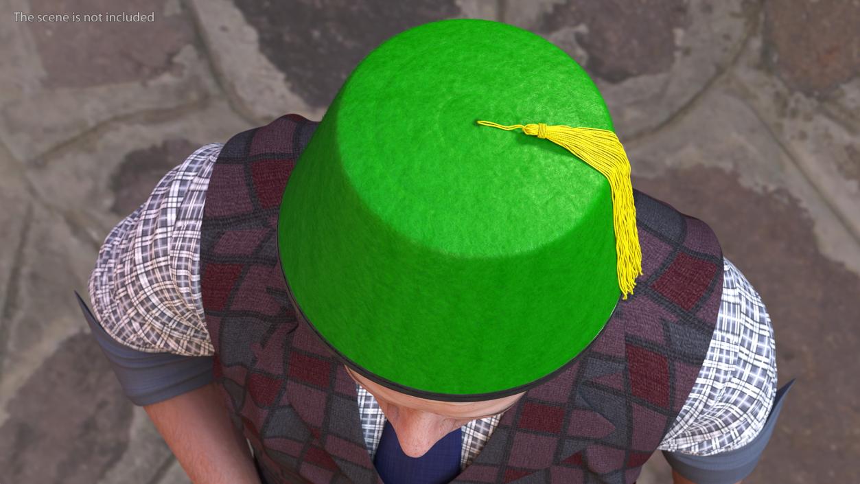 3D model Traditional Arabic Green Fez Hat With Yellow Tassel Fur