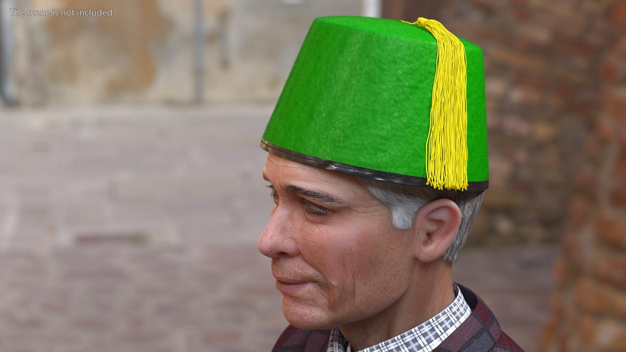 3D model Traditional Arabic Green Fez Hat With Yellow Tassel Fur