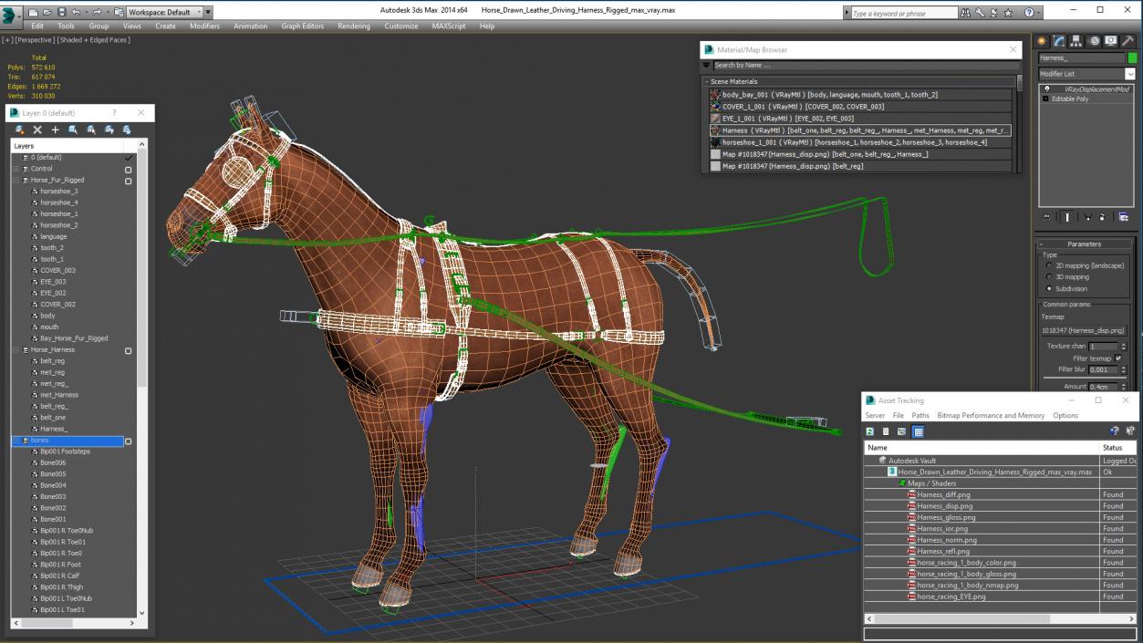 Horse Drawn Leather Driving Harness Rigged 3D