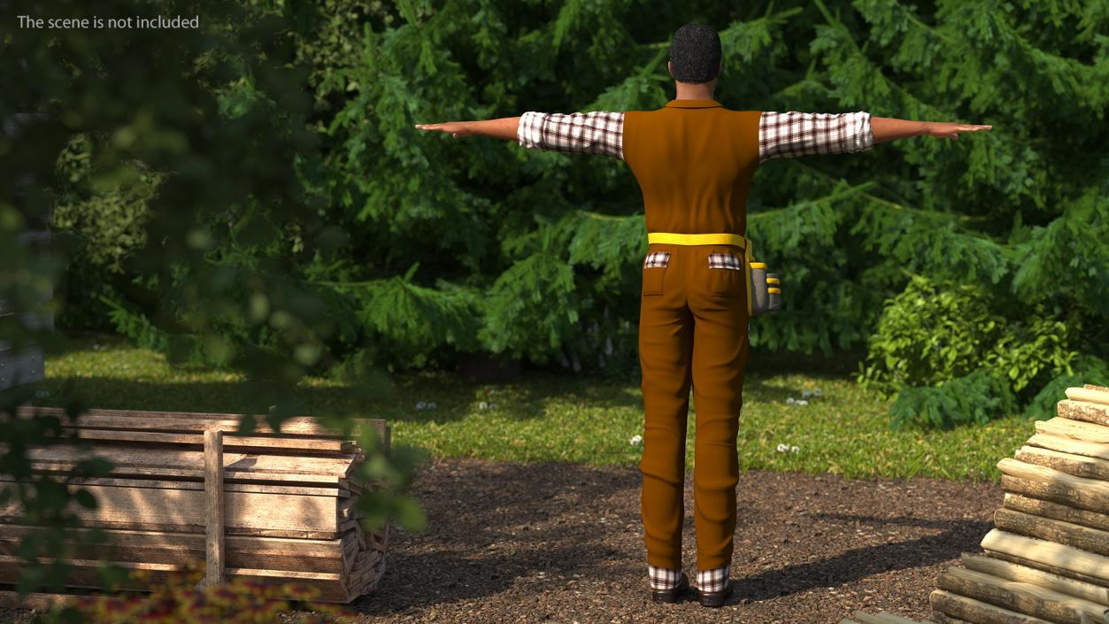 3D Afro American Woodworker T Pose