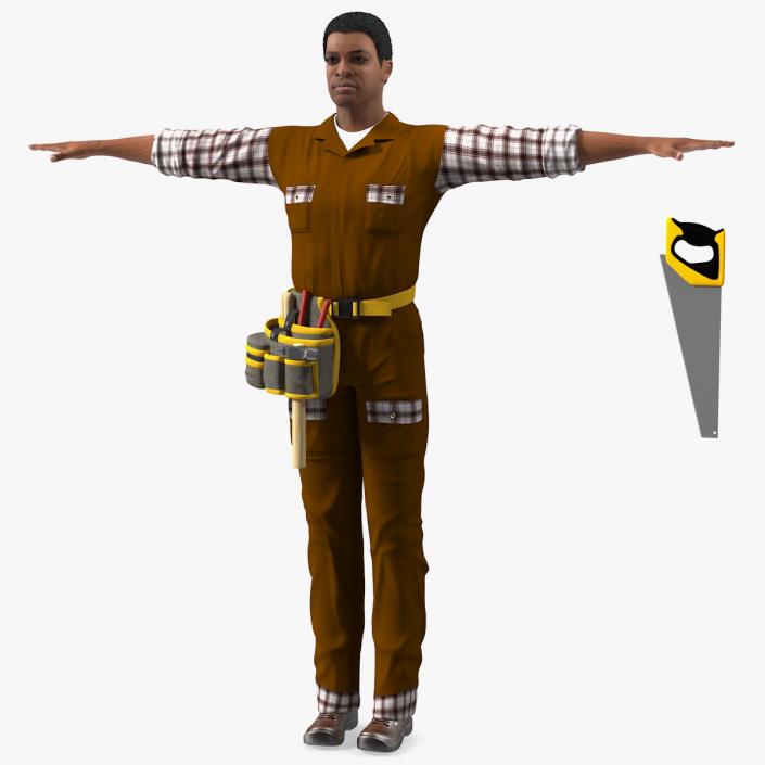 3D Afro American Woodworker T Pose