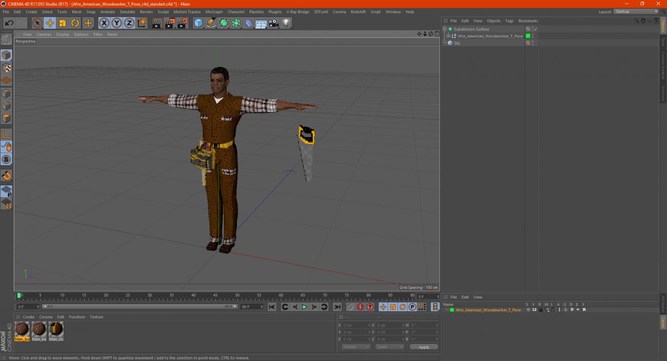 3D Afro American Woodworker T Pose