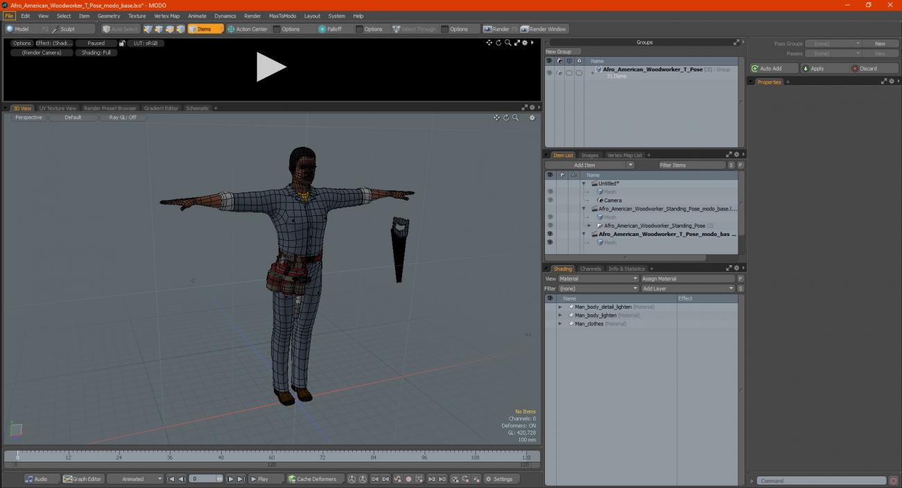 3D Afro American Woodworker T Pose