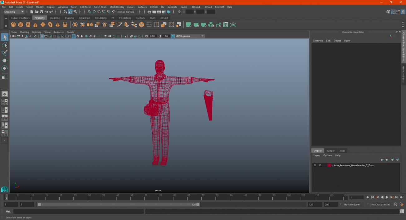 3D Afro American Woodworker T Pose