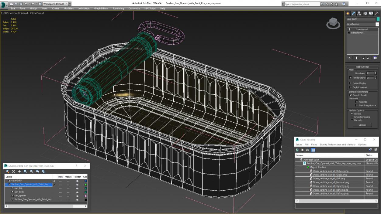 3D Sardine Can Opened with Twist Key model