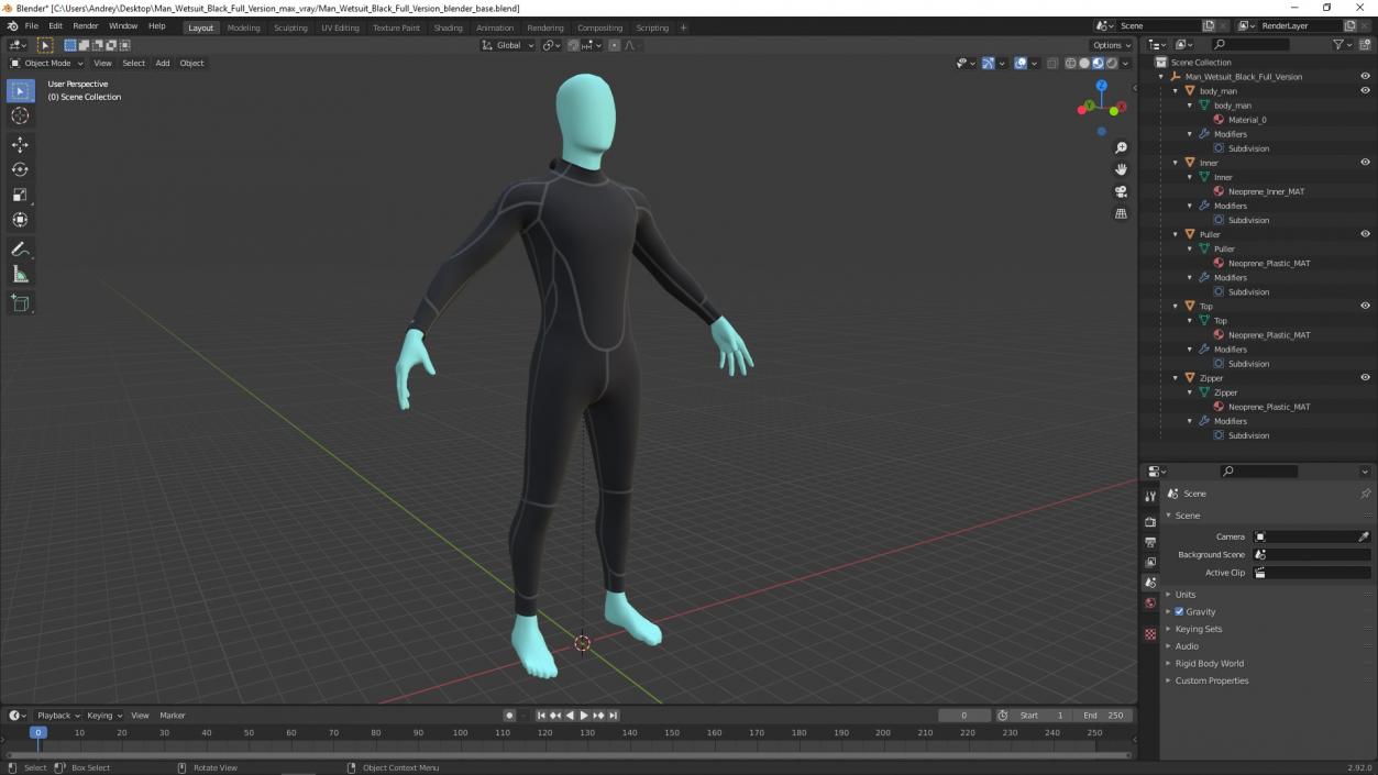 3D model Man Wetsuit Black Full Version