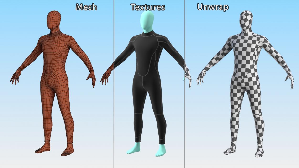 3D model Man Wetsuit Black Full Version