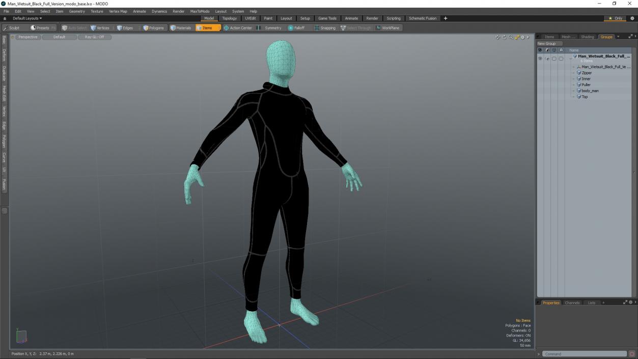 3D model Man Wetsuit Black Full Version