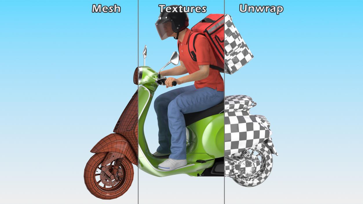 3D Food Delivery Man Riding Scooter Fur