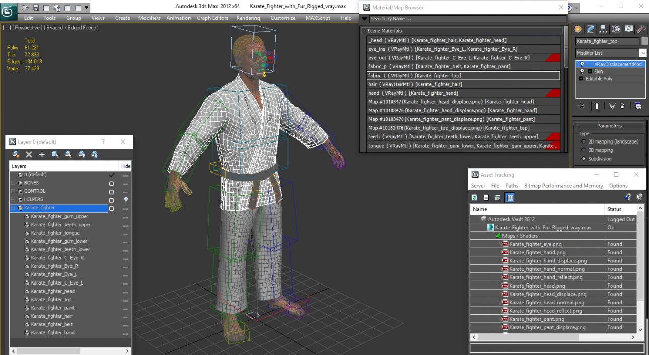 3D model Karate Fighter with Fur Rigged