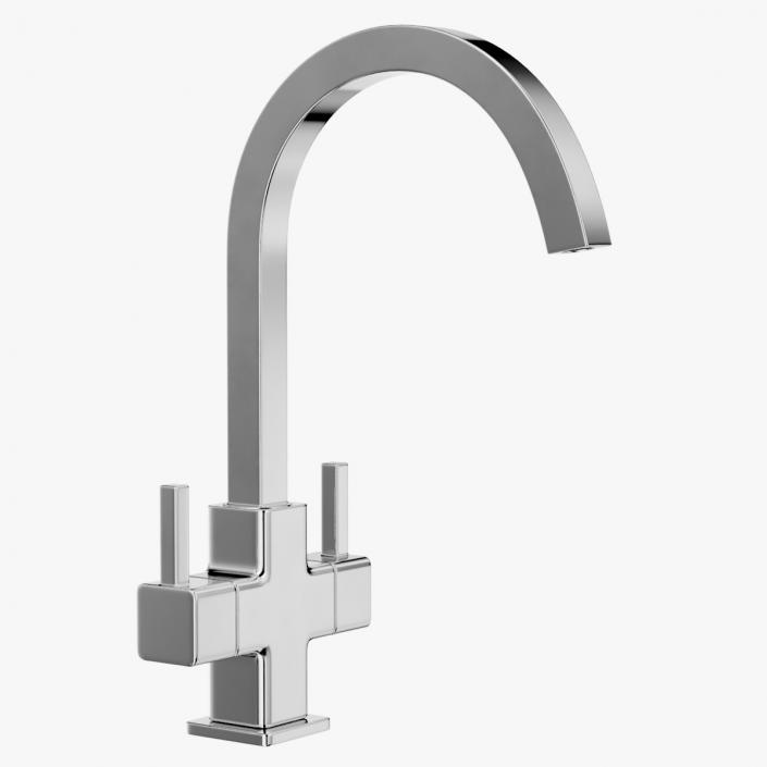 3D Monobloc Angular Dual Lever Kitchen Tap Chrome