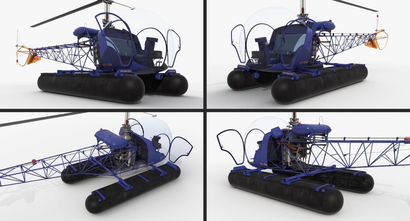 Bell 47 On Floats Rigged 3D model