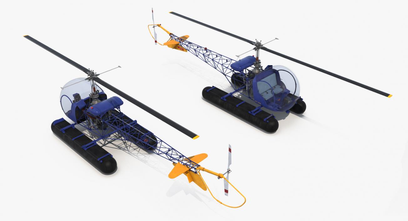 Bell 47 On Floats Rigged 3D model