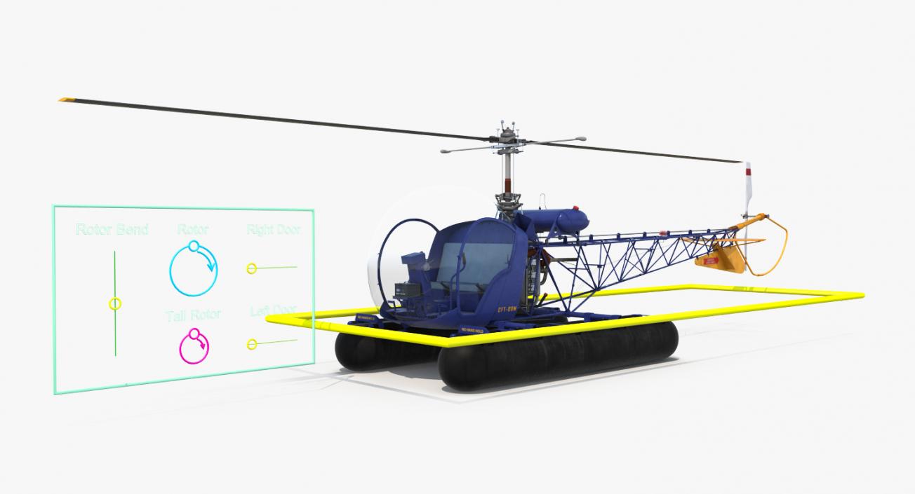 Bell 47 On Floats Rigged 3D model