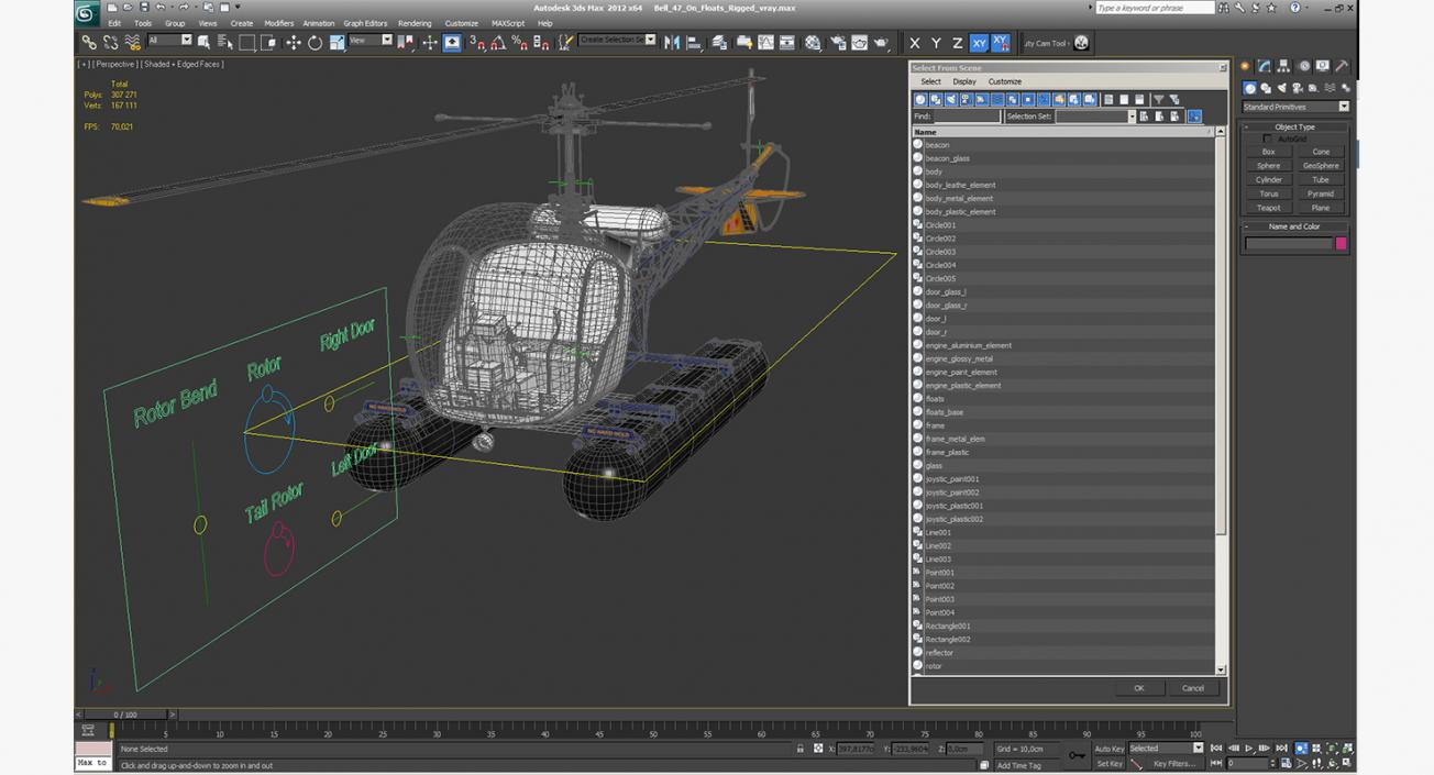 Bell 47 On Floats Rigged 3D model