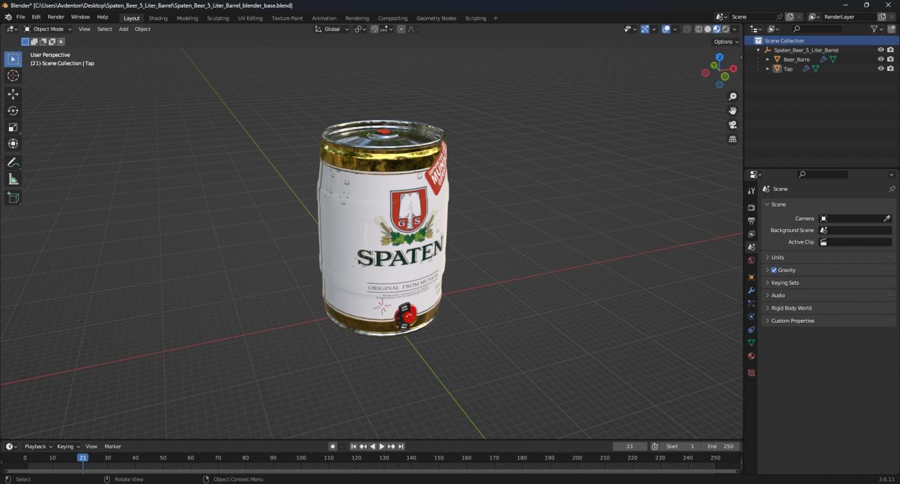 3D Spaten Beer 5 Liter Barrel 2 model