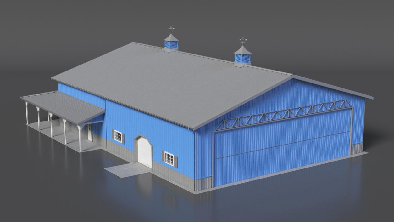 3D Personal Airplane Hangar Blue Rigged