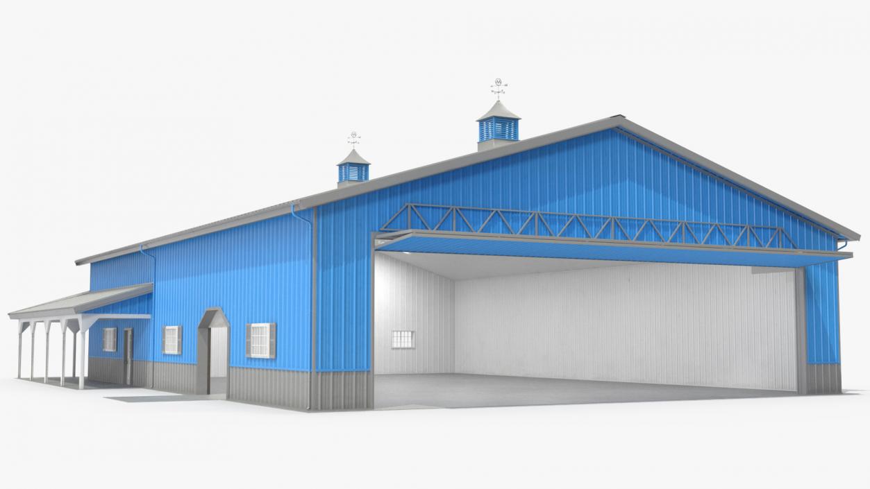 3D Personal Airplane Hangar Blue Rigged