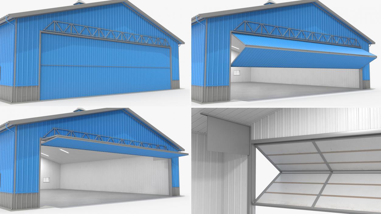 3D Personal Airplane Hangar Blue Rigged