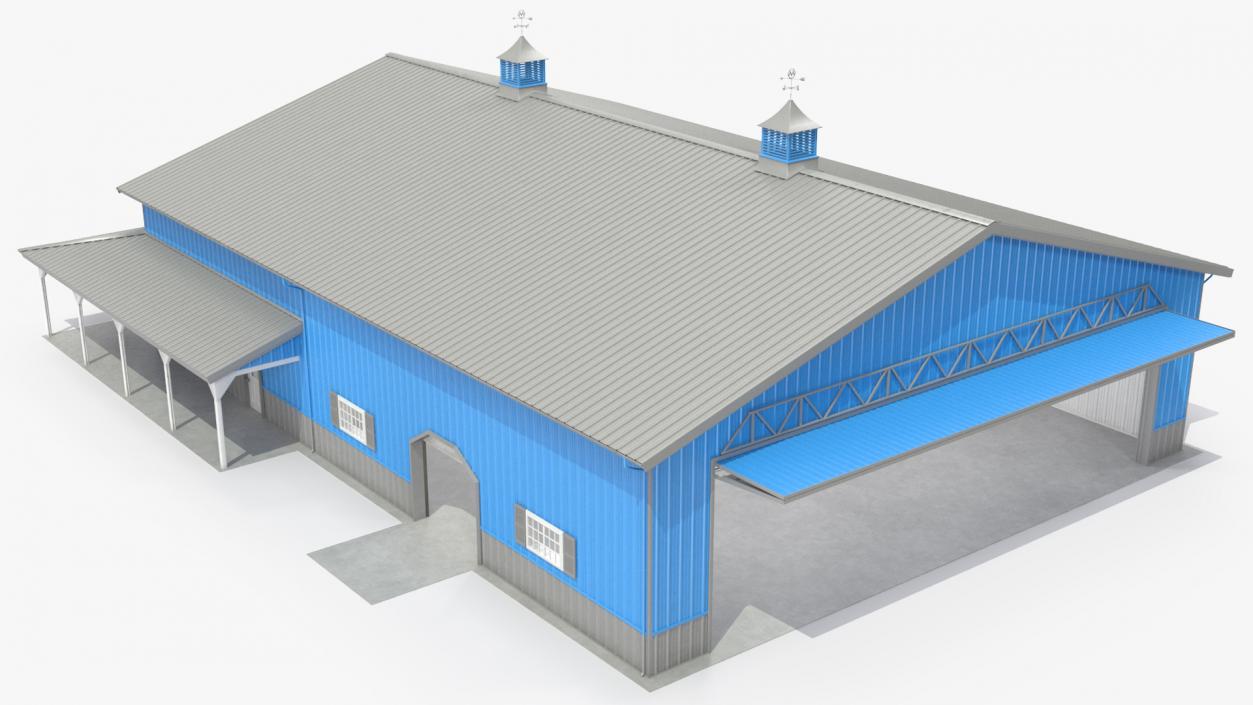 3D Personal Airplane Hangar Blue Rigged