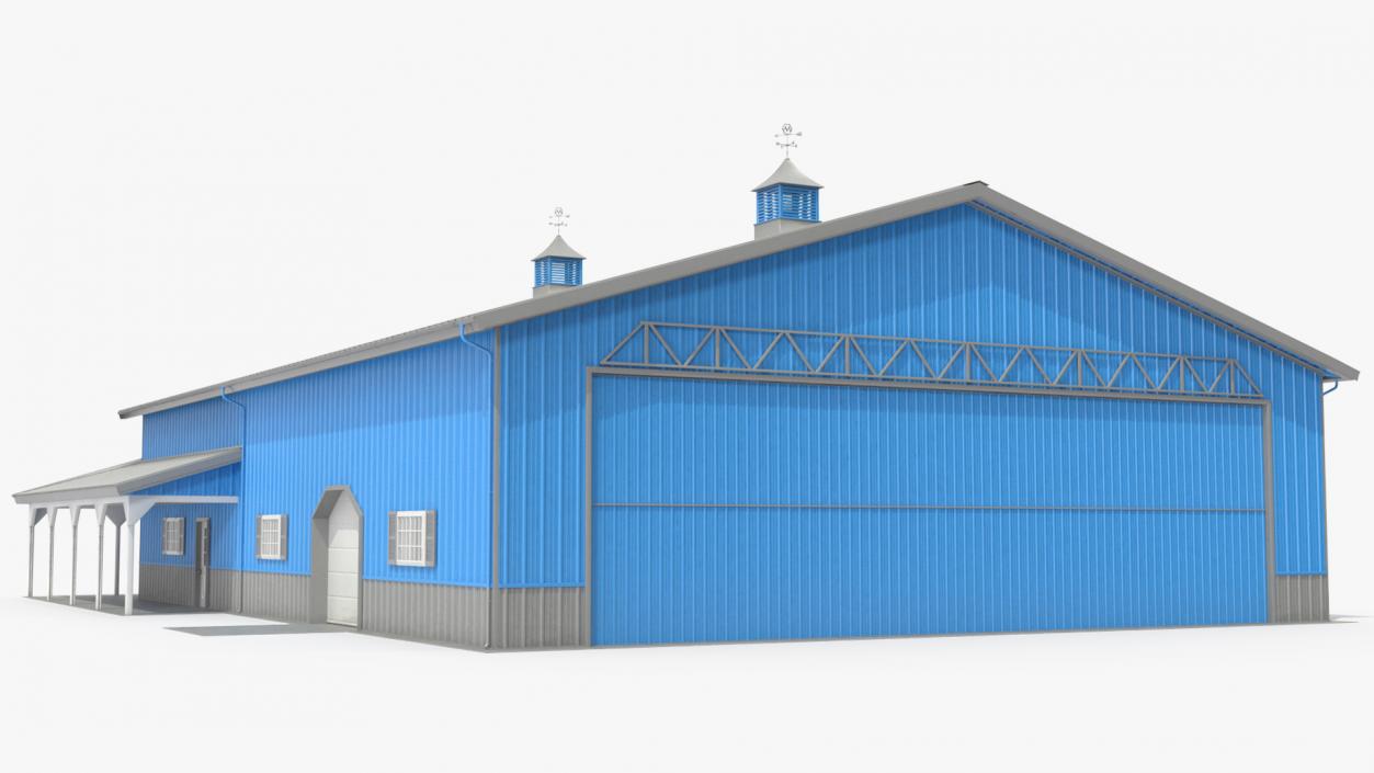 3D Personal Airplane Hangar Blue Rigged