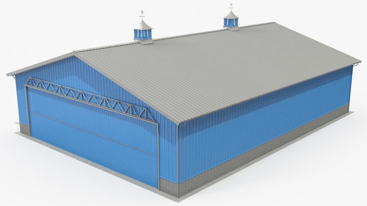 3D Personal Airplane Hangar Blue Rigged