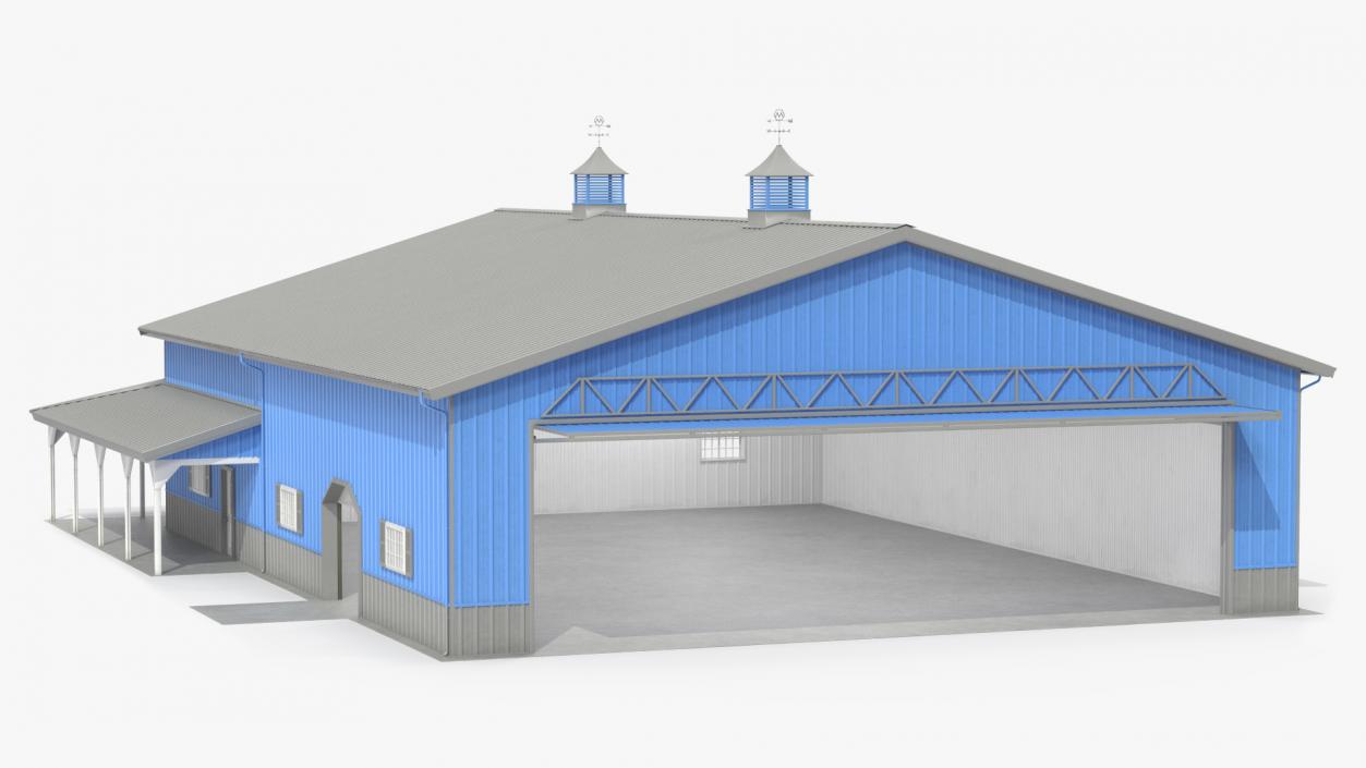 3D Personal Airplane Hangar Blue Rigged