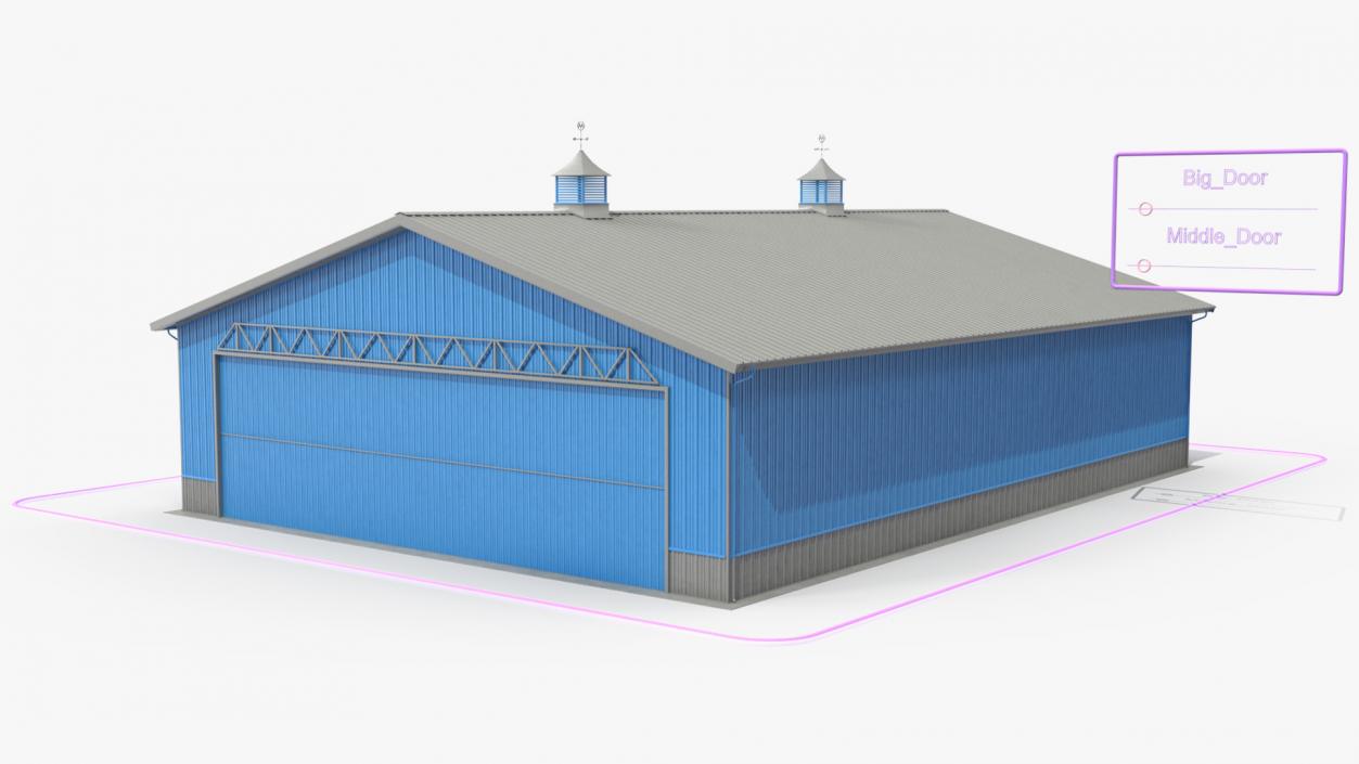 3D Personal Airplane Hangar Blue Rigged