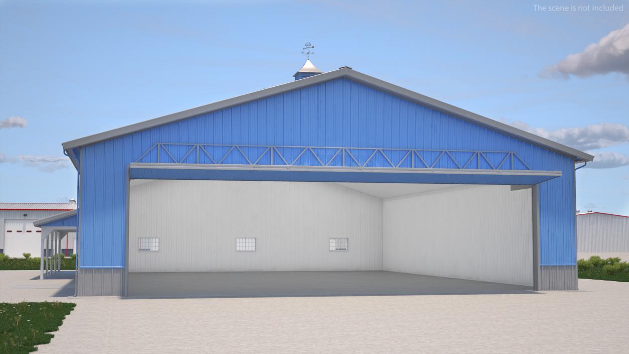 3D Personal Airplane Hangar Blue Rigged