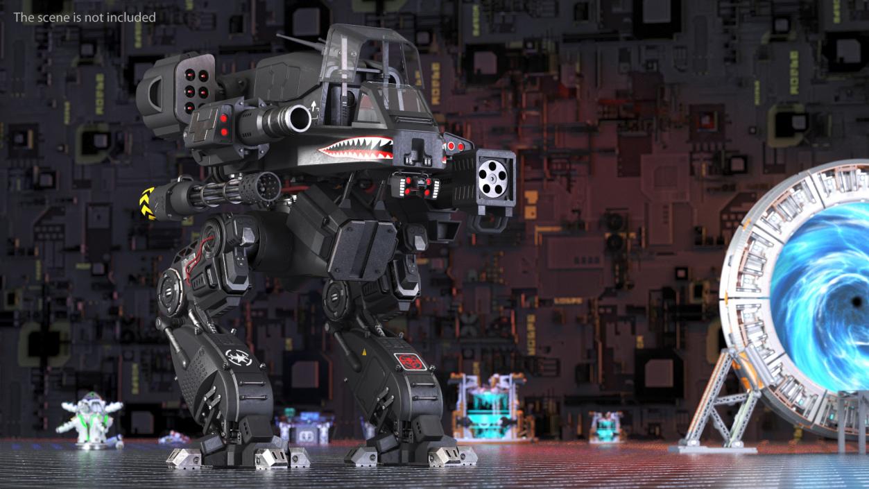 Walking Black Combat Robot Empty Rigged 3D model