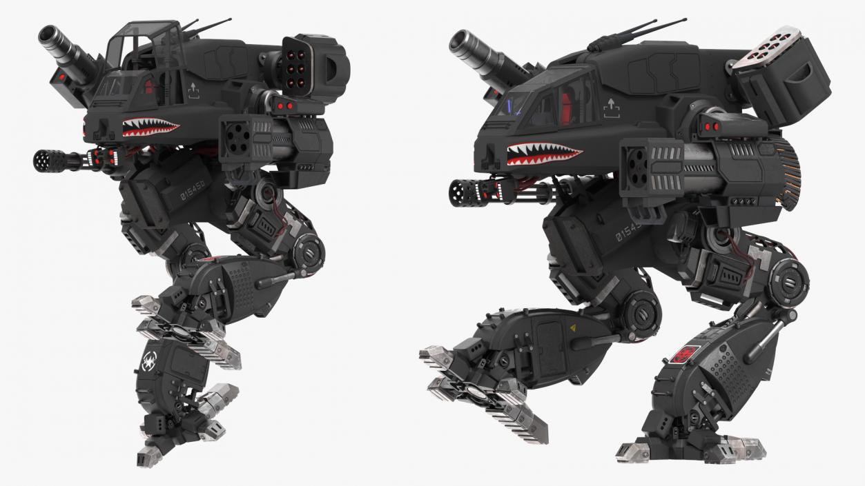 Walking Black Combat Robot Empty Rigged 3D model