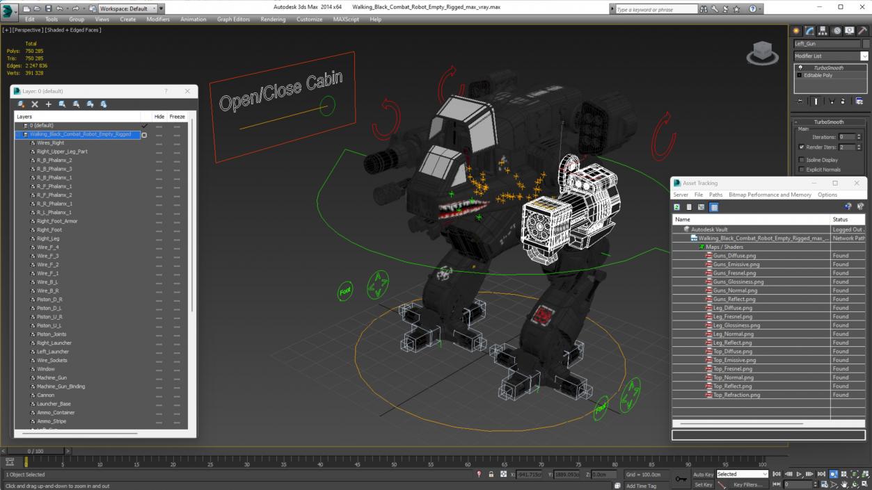 Walking Black Combat Robot Empty Rigged 3D model