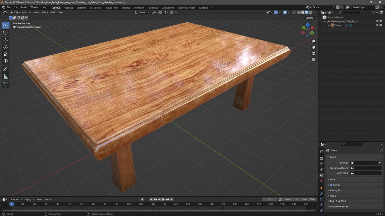 Wooden Low Table Floor 3D