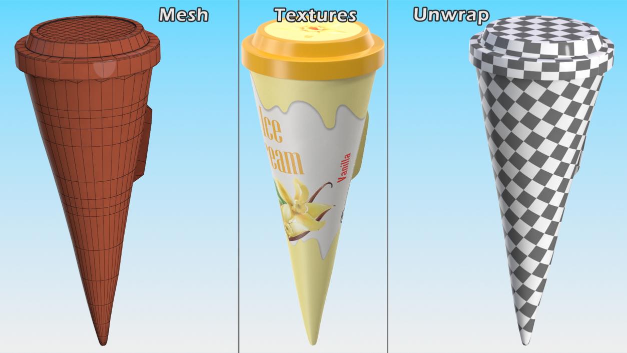 3D Cone Ice Cream with Cap Mockup Vanilla model