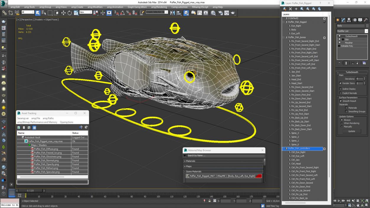 Puffer Fish Rigged for Maya 3D