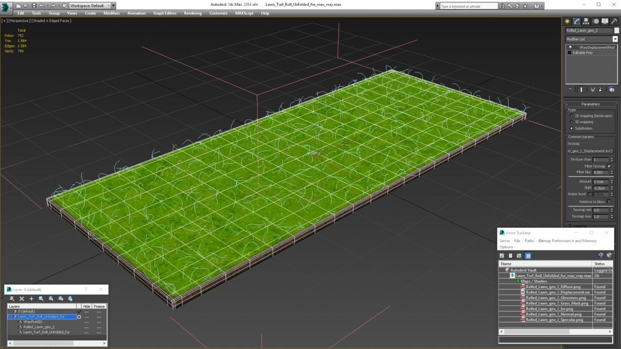 Lawn Turf Roll Unfolded Fur 3D