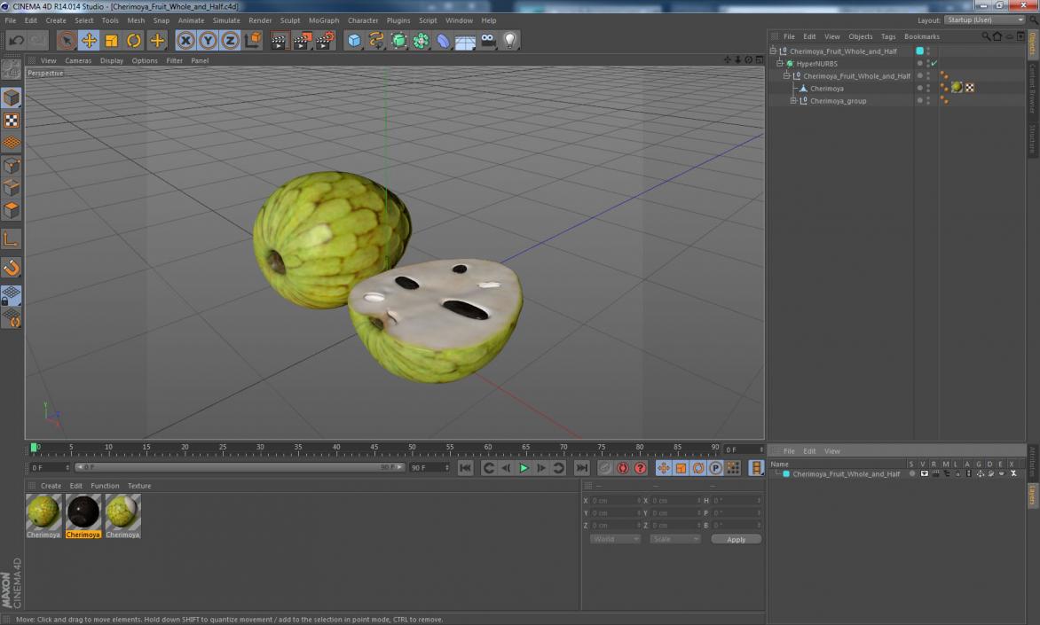 3D model Cherimoya Fruit Whole and Half