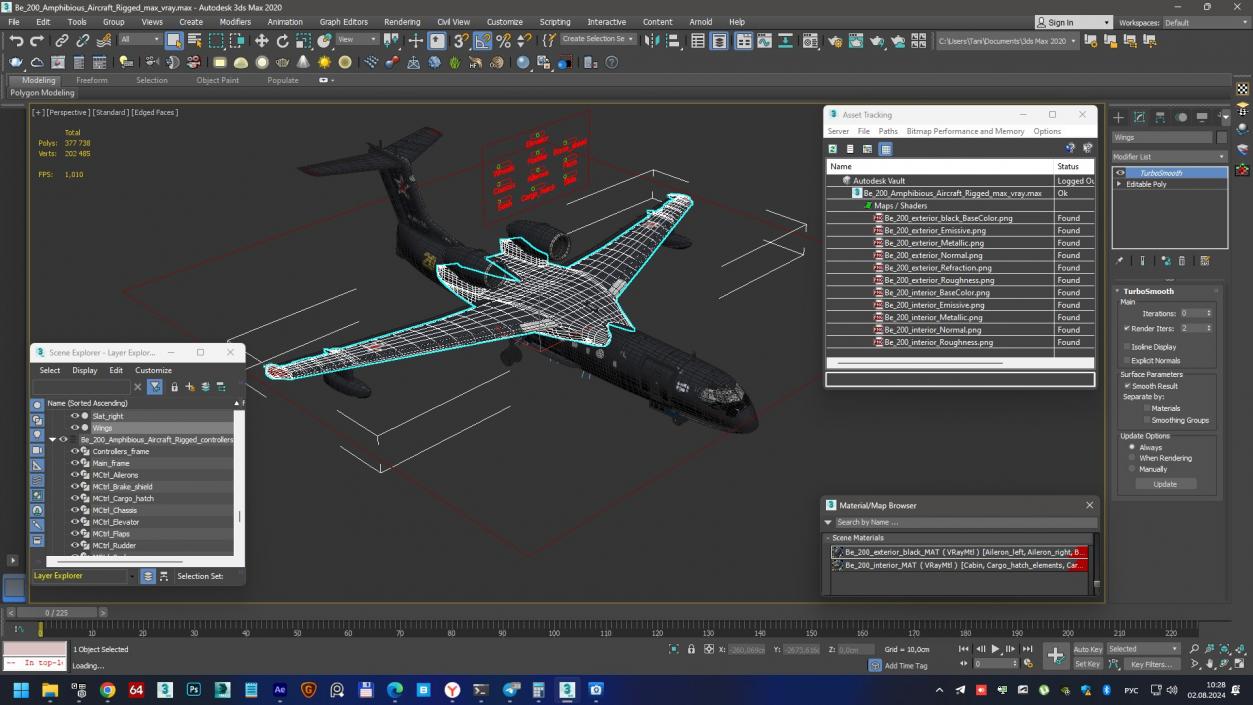 Be 200 Amphibious Aircraft Rigged for Cinema 4D 3D