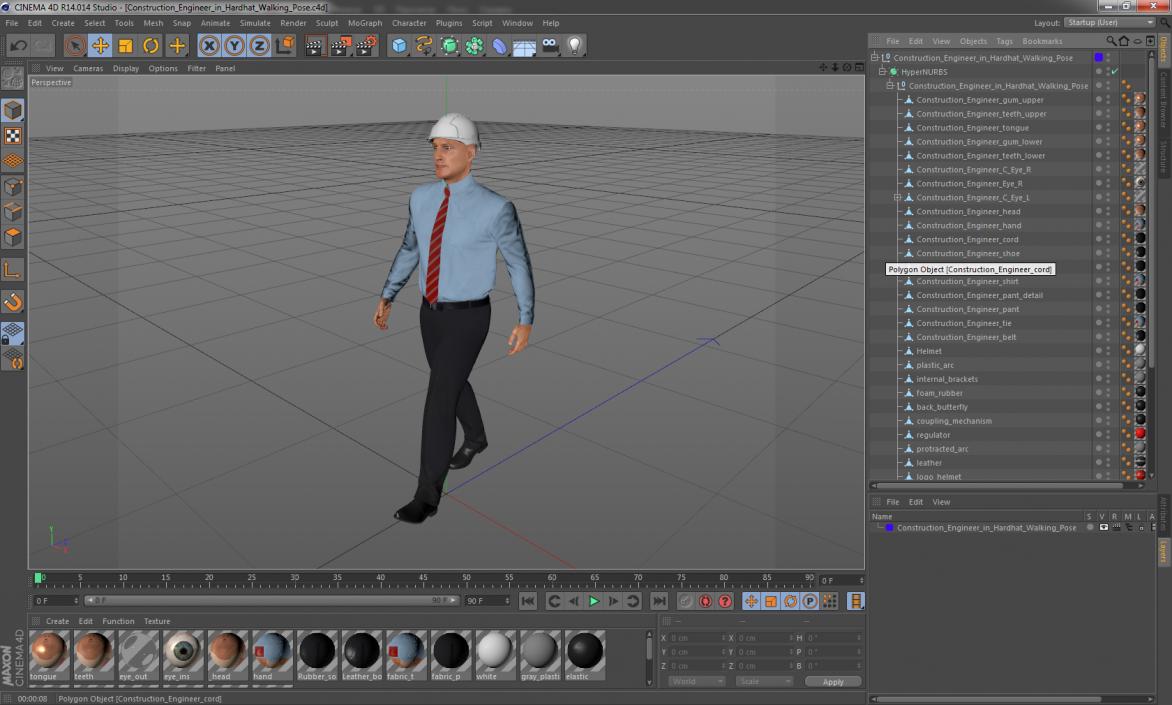 3D model Construction Engineer in Hardhat Walking Pose